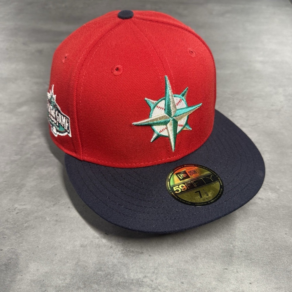 Hat Club Seattle Mariners New Era Cap 7 1/2 Red Teal‎ Navy Two Tone Side Patch